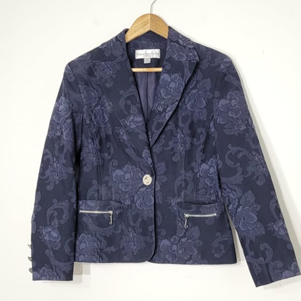 Talbots Navy Floral Jacquard Blazer